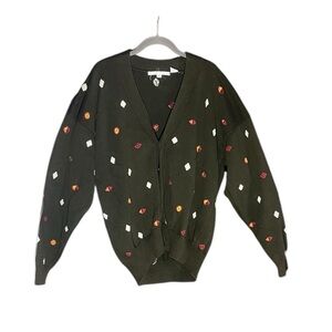 Perry Ellis vintage olive green geo pattern cotton Y2K cardigan very good cond L